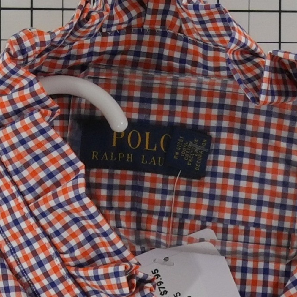 Polo Ralph Lauren Shirt Top Womens Size XL Orange Navy Ruffle Collar Upcycled - Picture 6 of 9